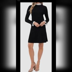 CeCe Women's Black Ruffle Mock Neck Long Sleeve  sweater dress xs